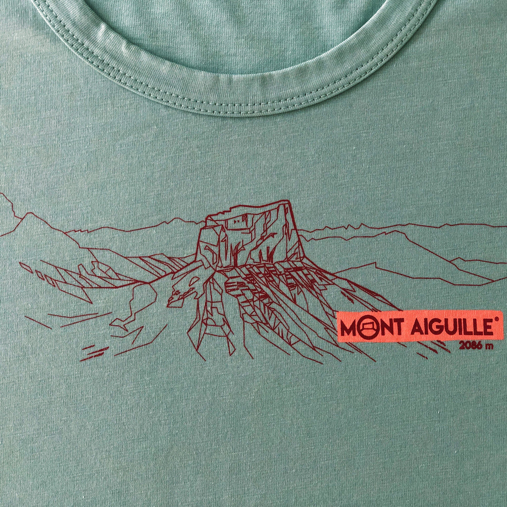 MARQUE MONT AIGUILLE® - Tee-Shirt Mont Aiguille Femme en Lyocell et Coton Bio, Brume Bleue, Cadeau Souvenir du Trièves Vercors