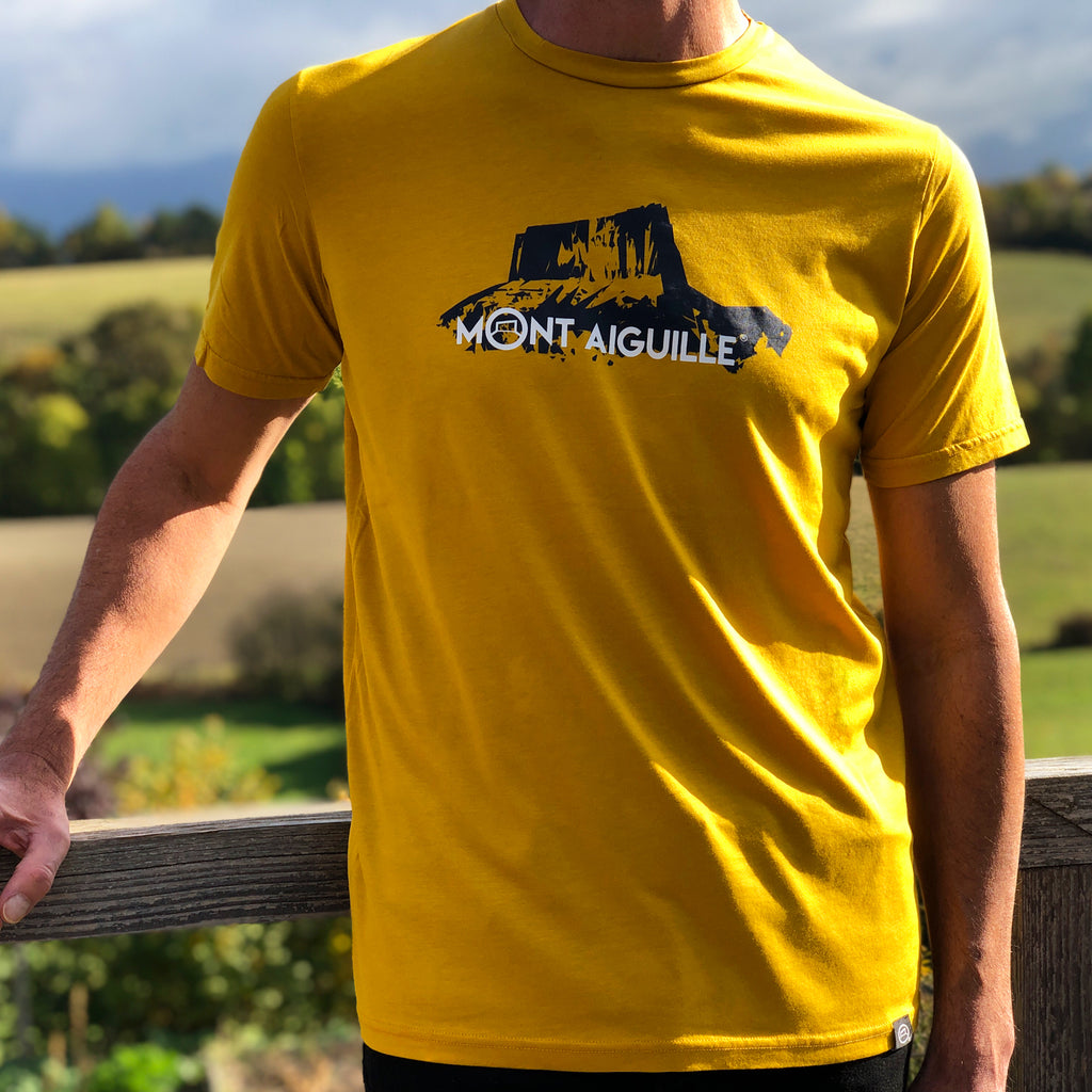 MARQUE MONT AIGUILLE® - Tee-Shirt Mont Aiguille Homme, Lyocell et Coton Bio, Pépite d'Or, Cadeau Souvenir du Trièves Vercors